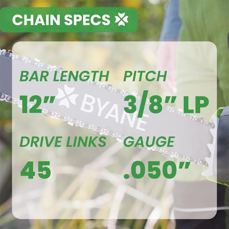 Byane 12 Inch Chainsaw Bar and Chain Combo, 3/8" LP Pitch, 050" Gauge, 45 Drive Links, Replaces Oregon 120SDEA041 105698, Fits Echo, Makita, Craftsman, Husqvarna and More (1 bar + 3 chains) - Image 2